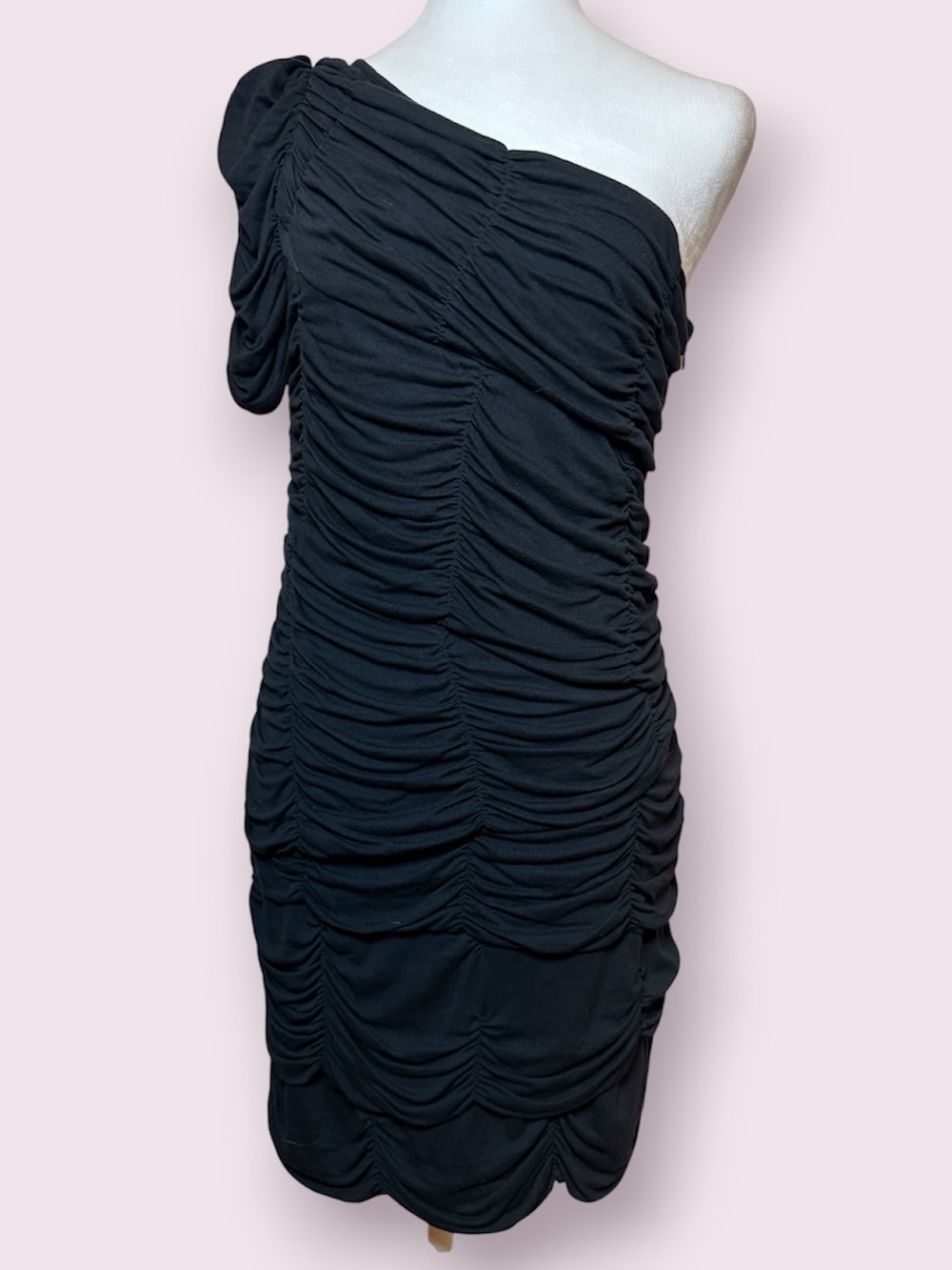 Topshop Black One-Shoulder Ruched Cocktail Mini Dress Size 6